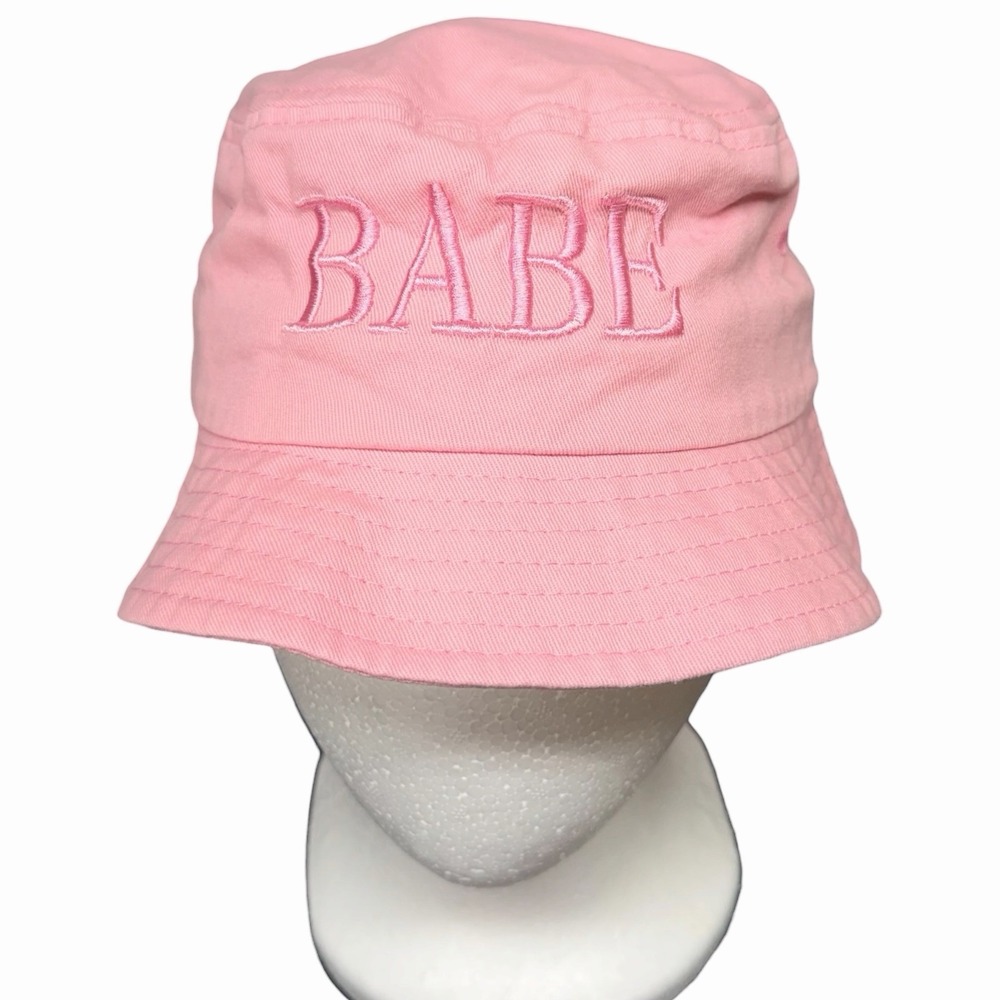 BABE Women's Pink Bucket‎ Hat Embroidered Logo Casual Cotton One Size